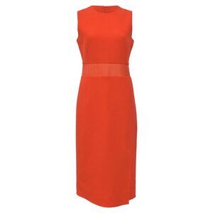 Akris Midi Gartered Waist with Slit Dress in Orange Wool
